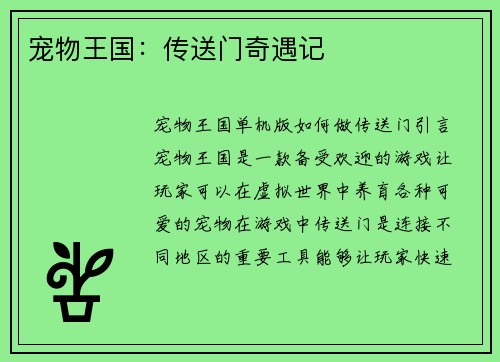 宠物王国:传送门奇遇记