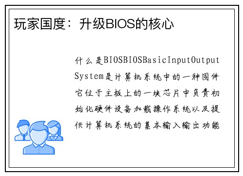 玩家国度：升级BIOS的核心